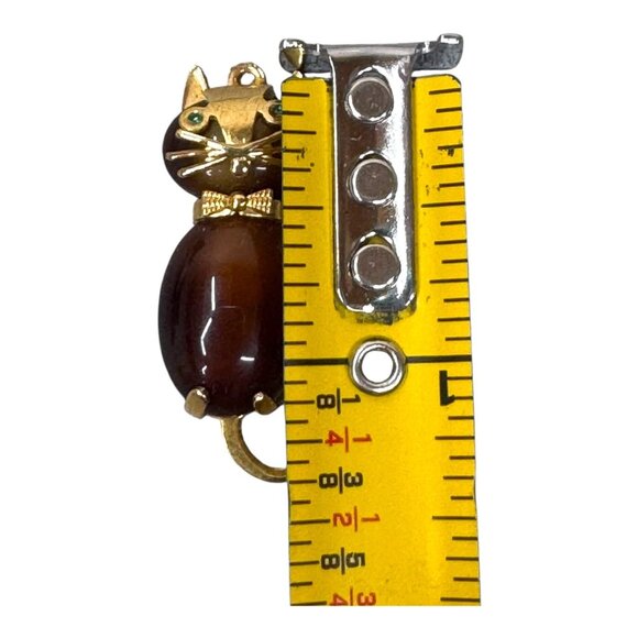VTG Signed Gold Hobco House of Borvani Tiger Eye Cabochon green eyes Cat pendant - Picture 4 of 5